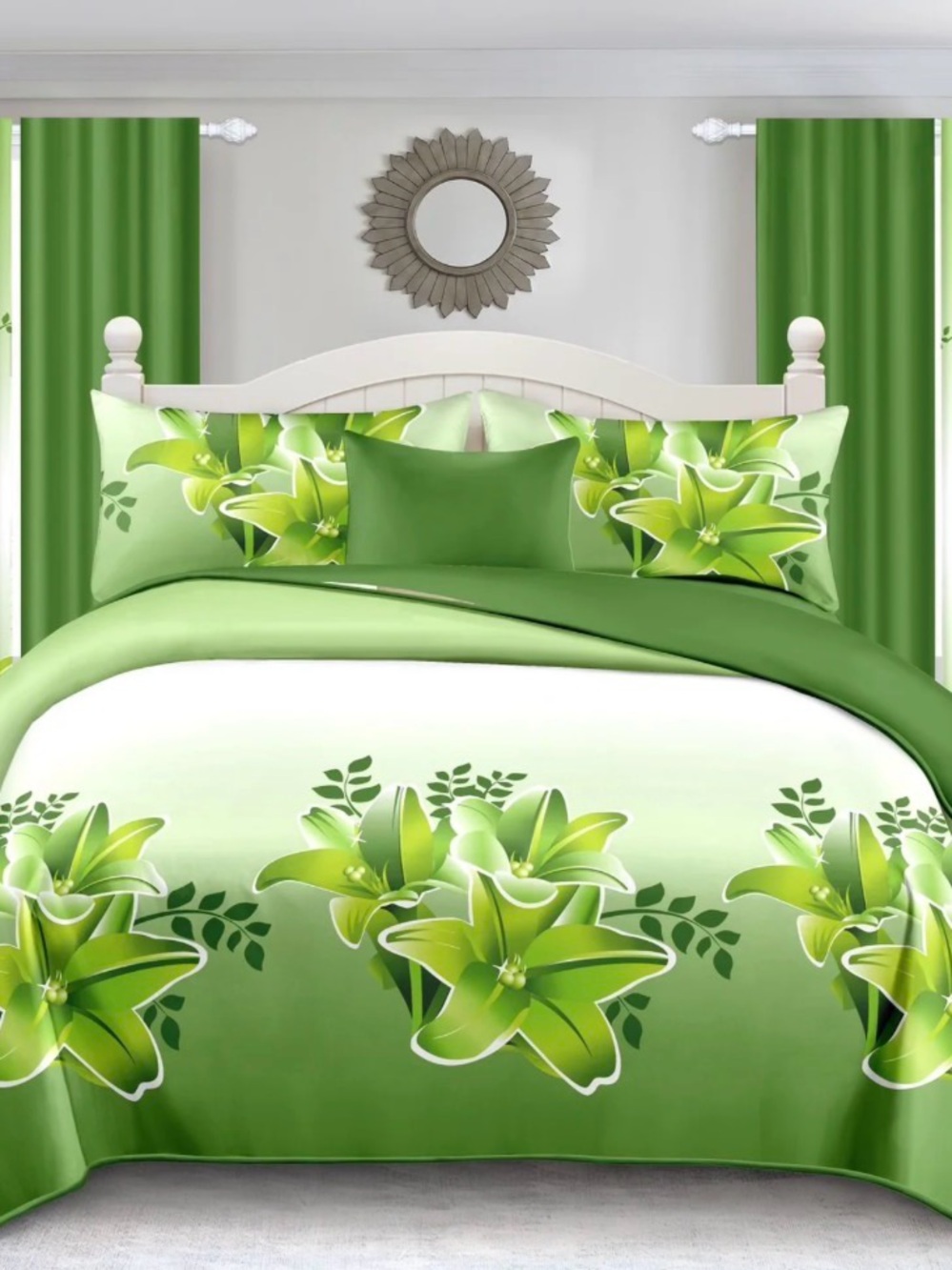Green Floral Comforter Set with Coordinating Shams